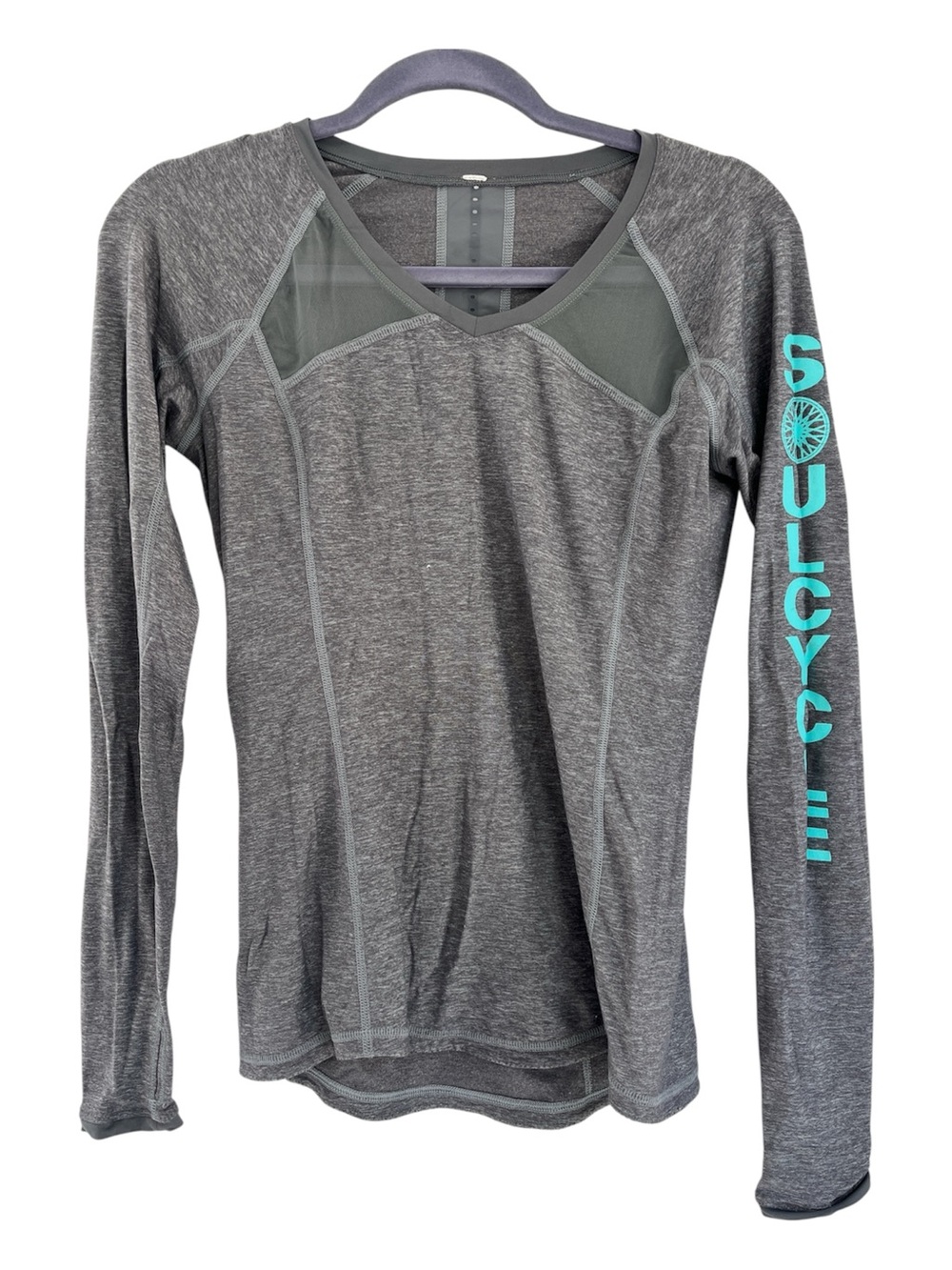 Lululemon x Soulcycle Gray Turquoise Long Sleeve Workout Running Top 6